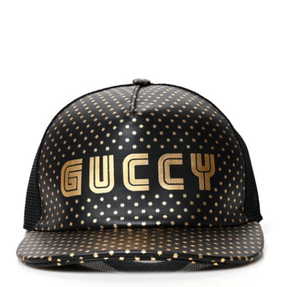 GUCCI X SEGA unisex Calfskin leather “GUCCY” Stars Baseball Hat Cap Black Gold - Picture 1 of 11